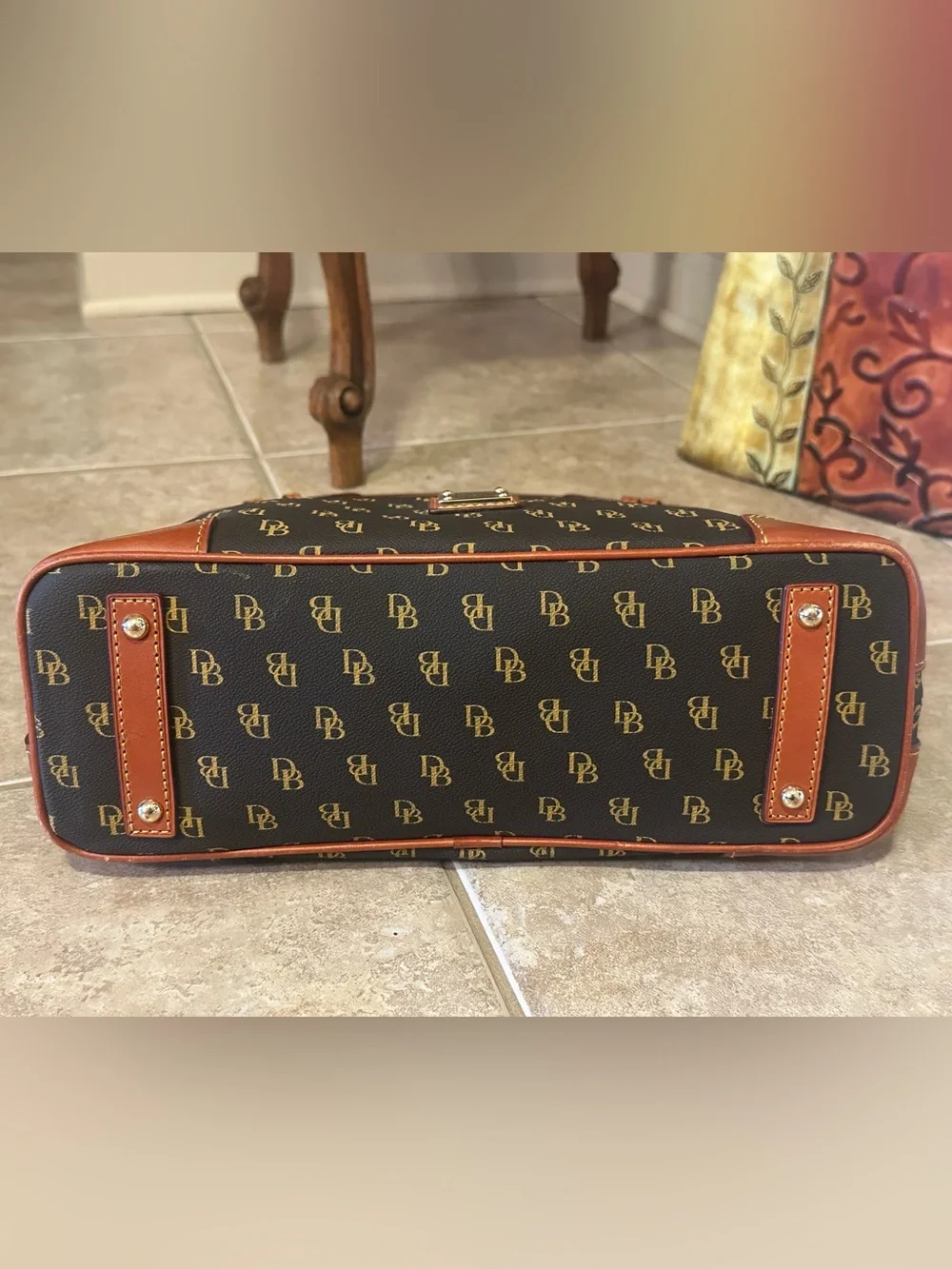 Dooney Bourke Brown Gretta DB Logo Monogram Hobo Shoulder Bag